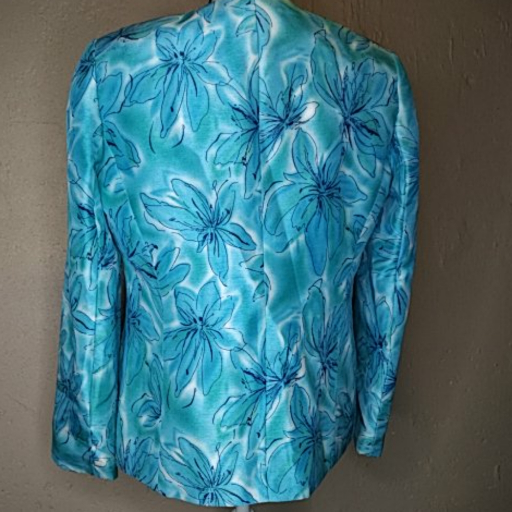 Kasper Tourquise Floral Blazer Jacket Sz 6 - Picture 3 of 4